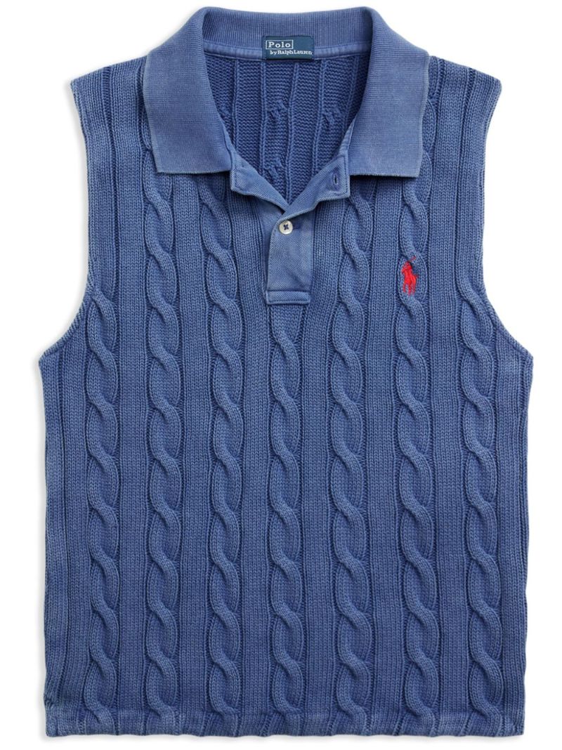 Blue Polo Pony Cable Knit Polo Shirt