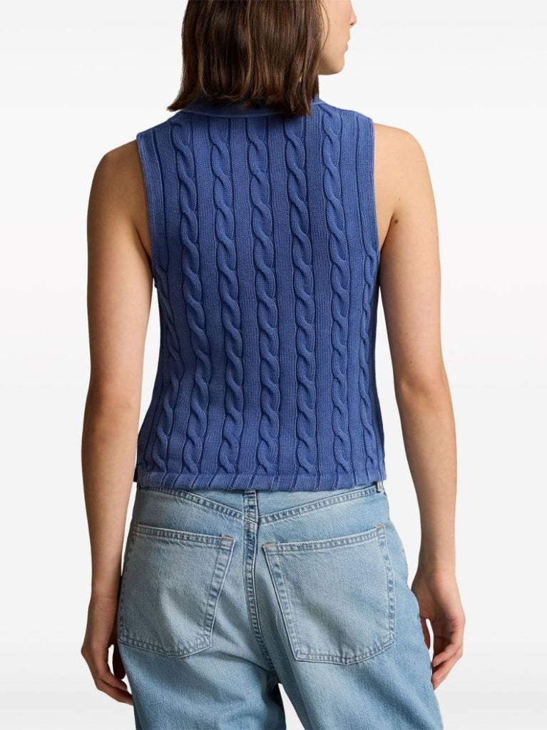 Blue Polo Pony Cable Knit Polo Shirt