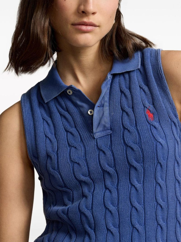 Blue Polo Pony Cable Knit Polo Shirt