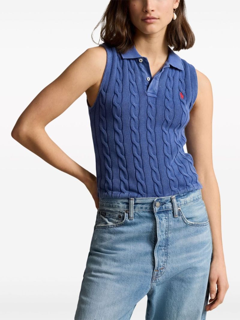 Blue Polo Pony Cable Knit Polo Shirt