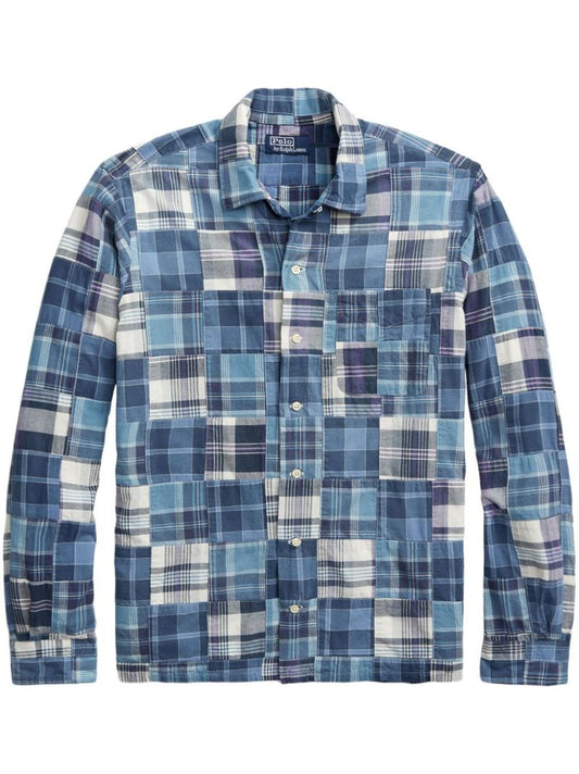 Blue Patchwork-print Cotton Shirt