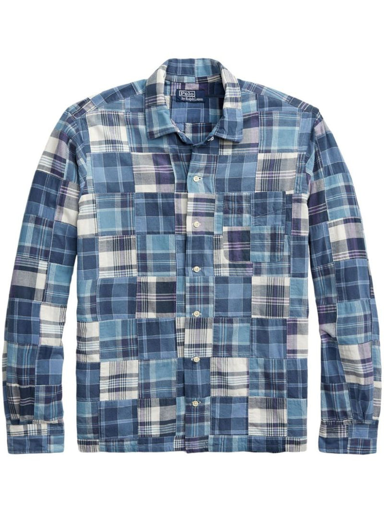 Blue Patchwork-print Cotton Shirt
