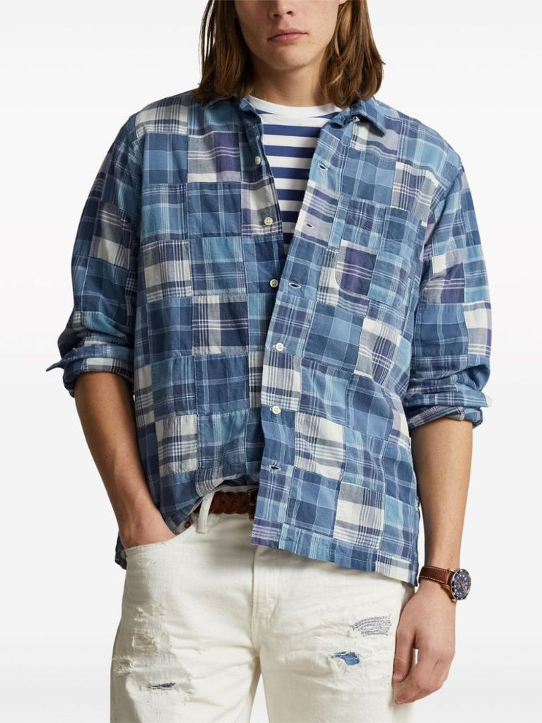 Blue Patchwork-print Cotton Shirt