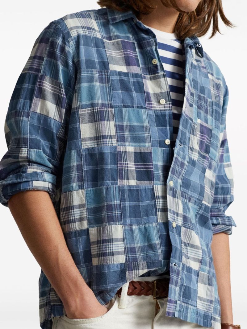 Blue Patchwork-print Cotton Shirt