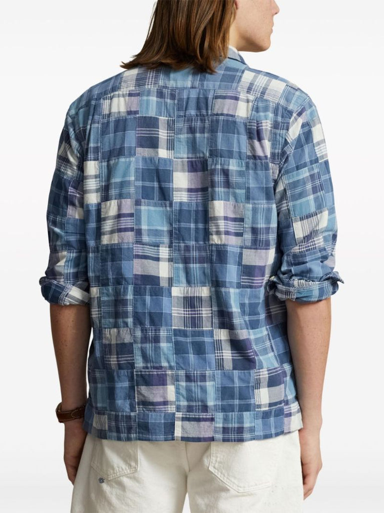 Blue Patchwork-print Cotton Shirt