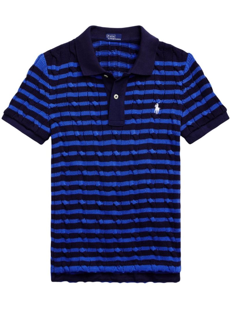 Blue Cable Knit Polo Top