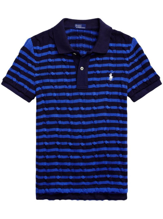Blue Cable Knit Polo Top