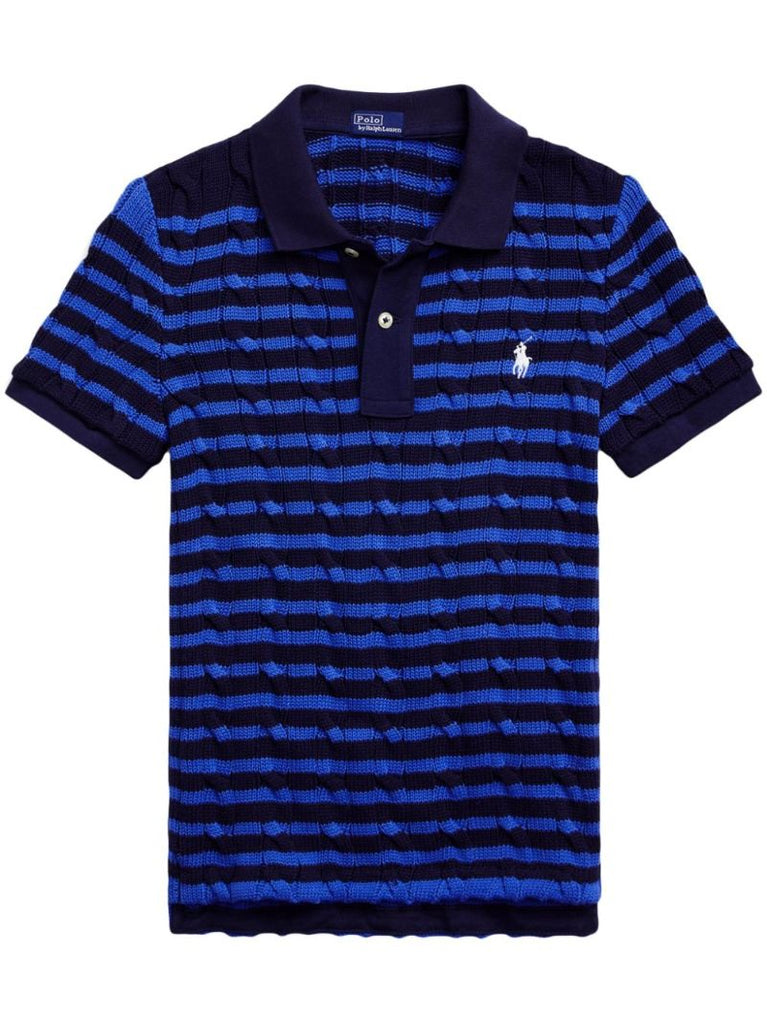 Blue Cable Knit Polo Top