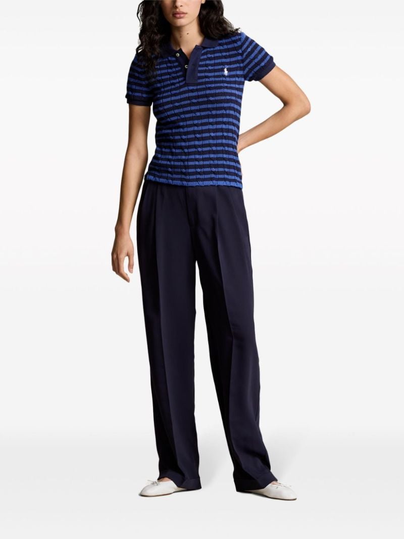Blue Cable Knit Polo Top