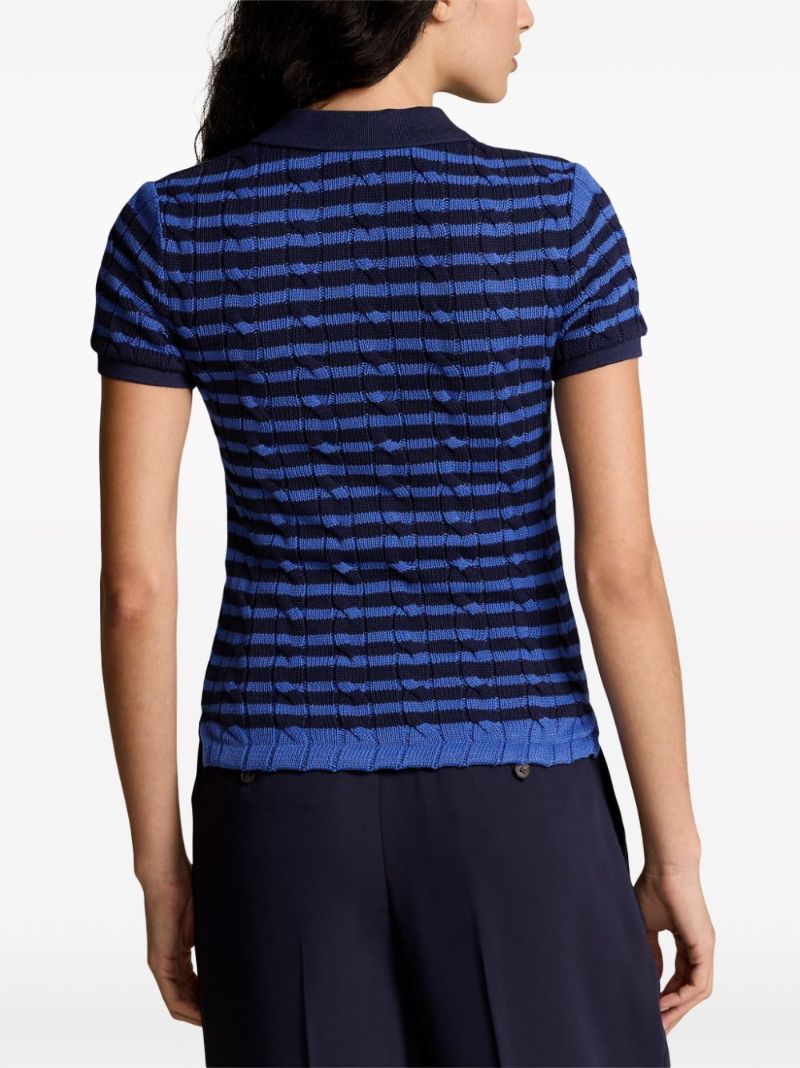 Blue Cable Knit Polo Top