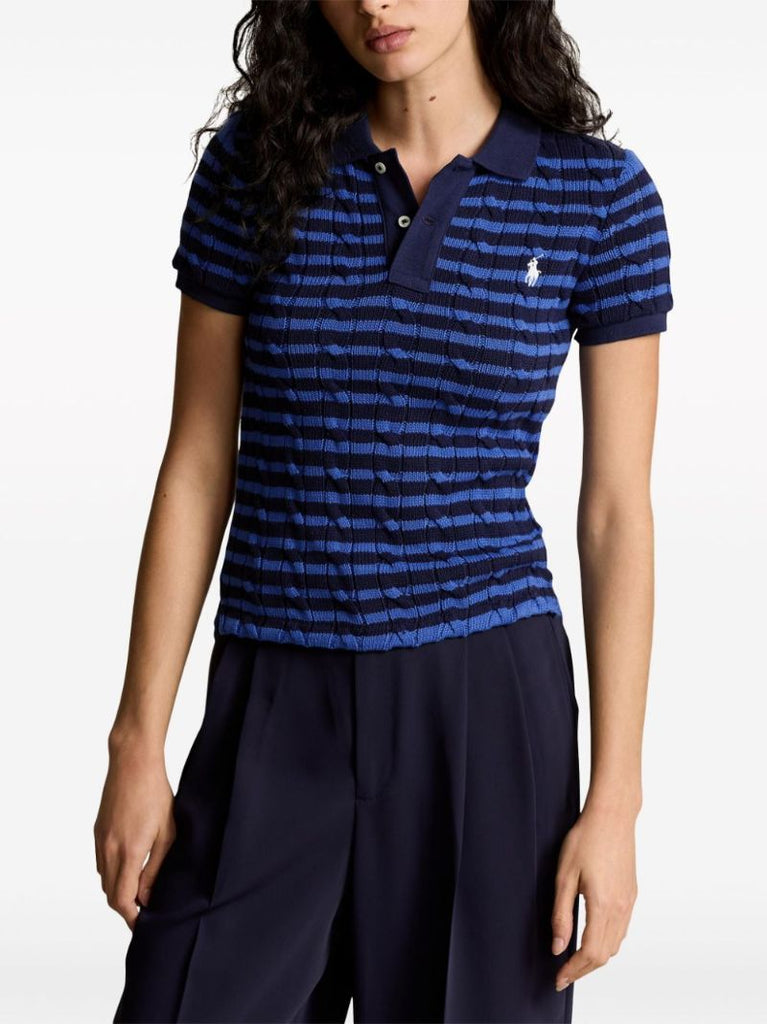 Blue Cable Knit Polo Top
