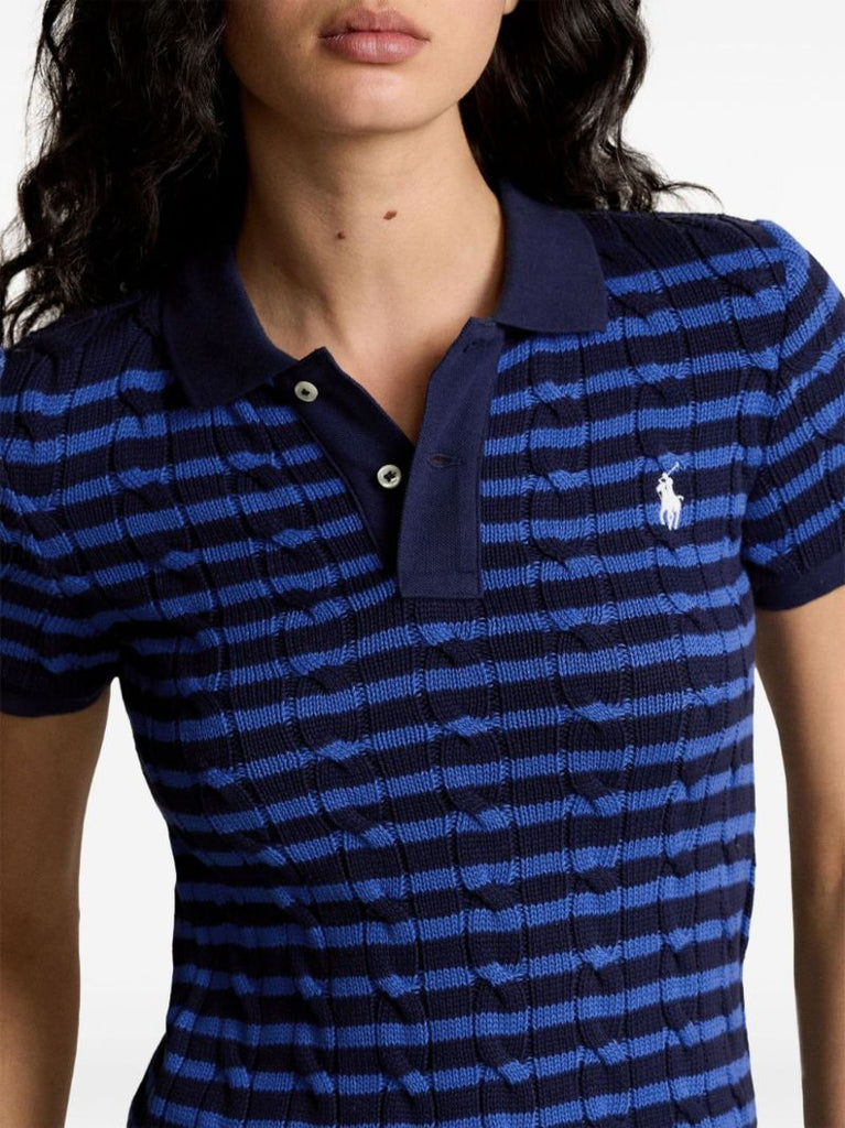 Blue Cable Knit Polo Top
