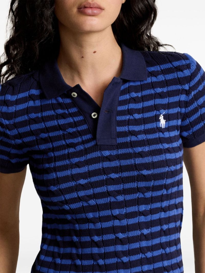 Blue Cable Knit Polo Top