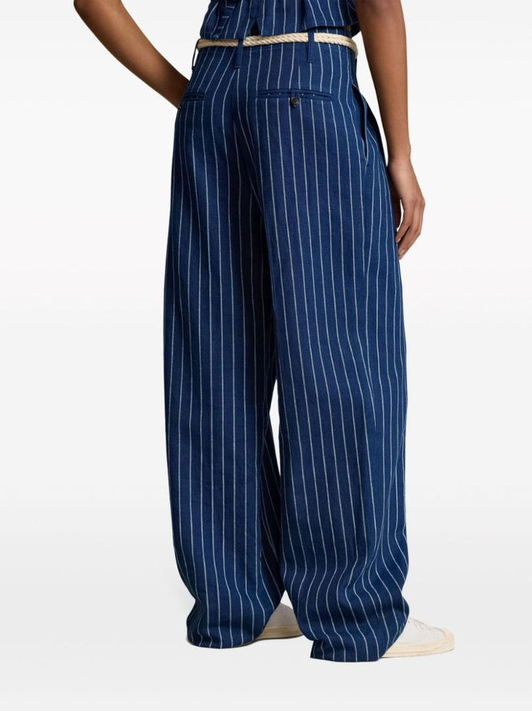 Blue Striped Straight Trousers