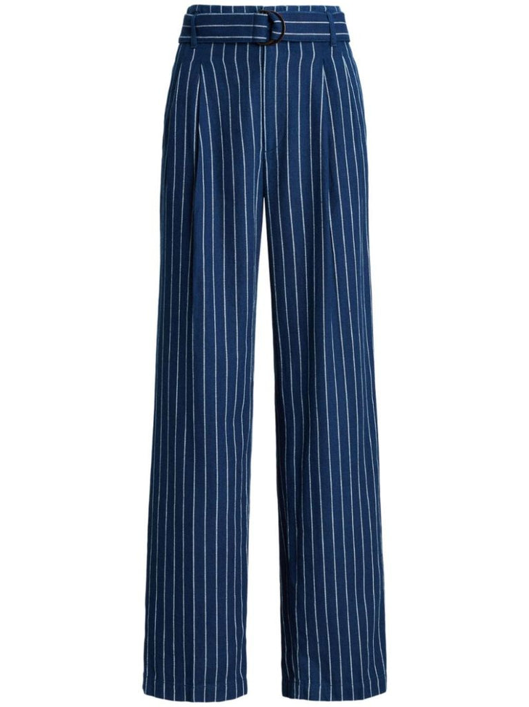 Blue Striped Straight Trousers