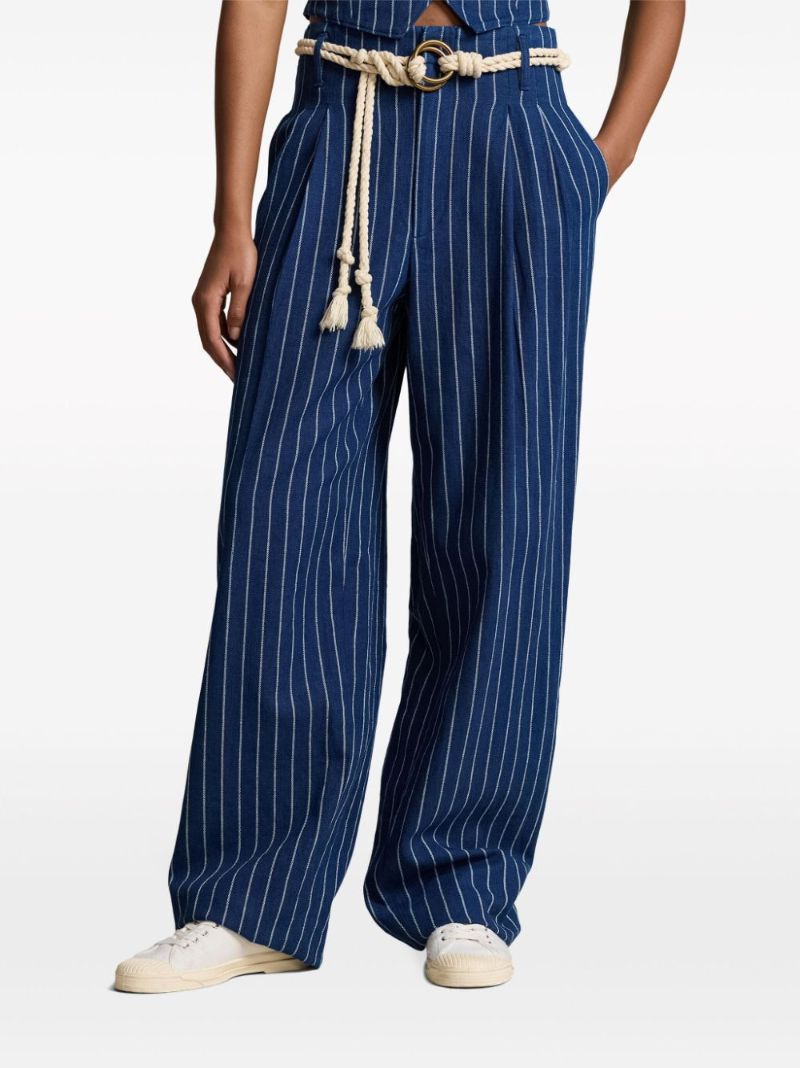 Blue Striped Straight Trousers