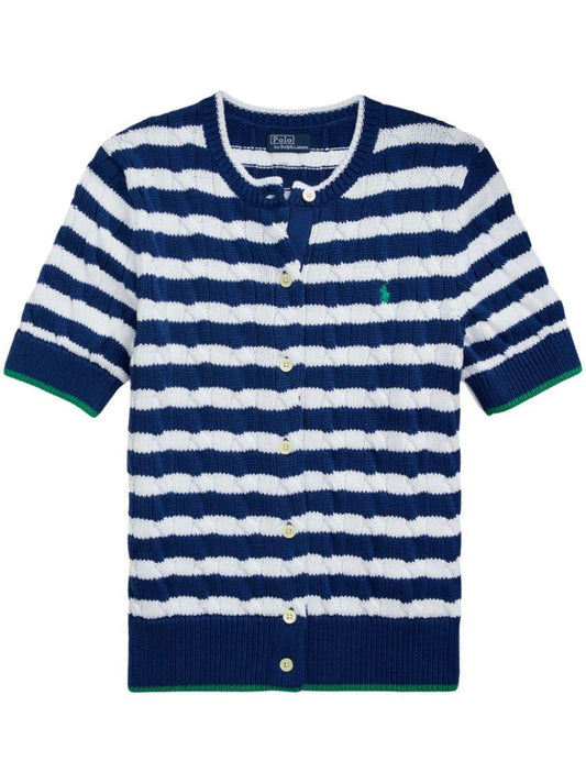 Blue Cable-knit Striped Top