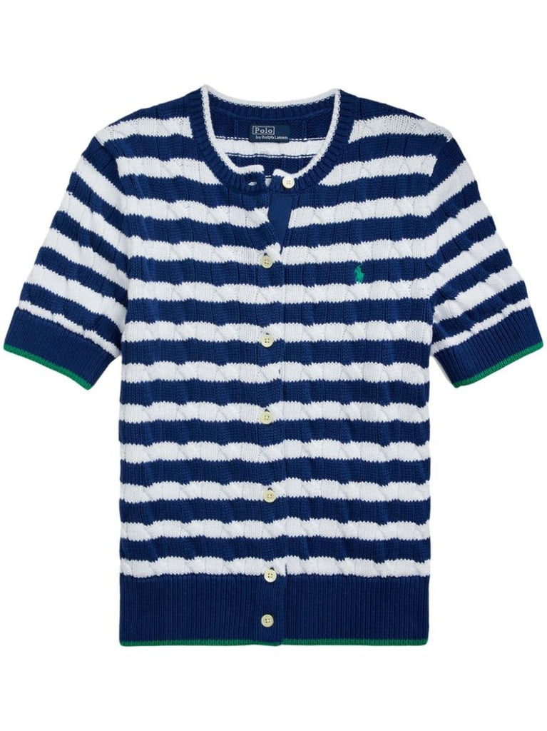 Blue Cable-knit Striped Top