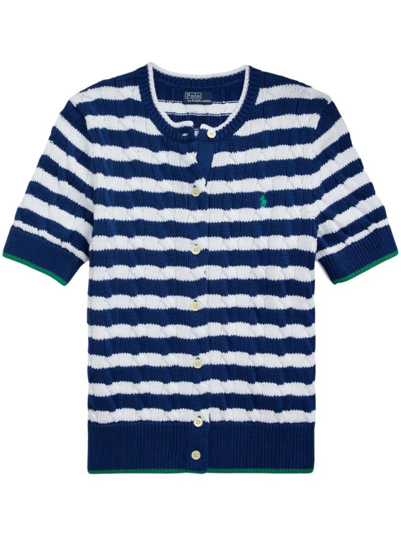 Blue Cable-knit Striped Top