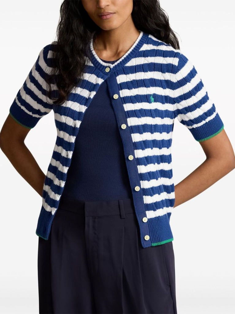 Blue Cable-knit Striped Top