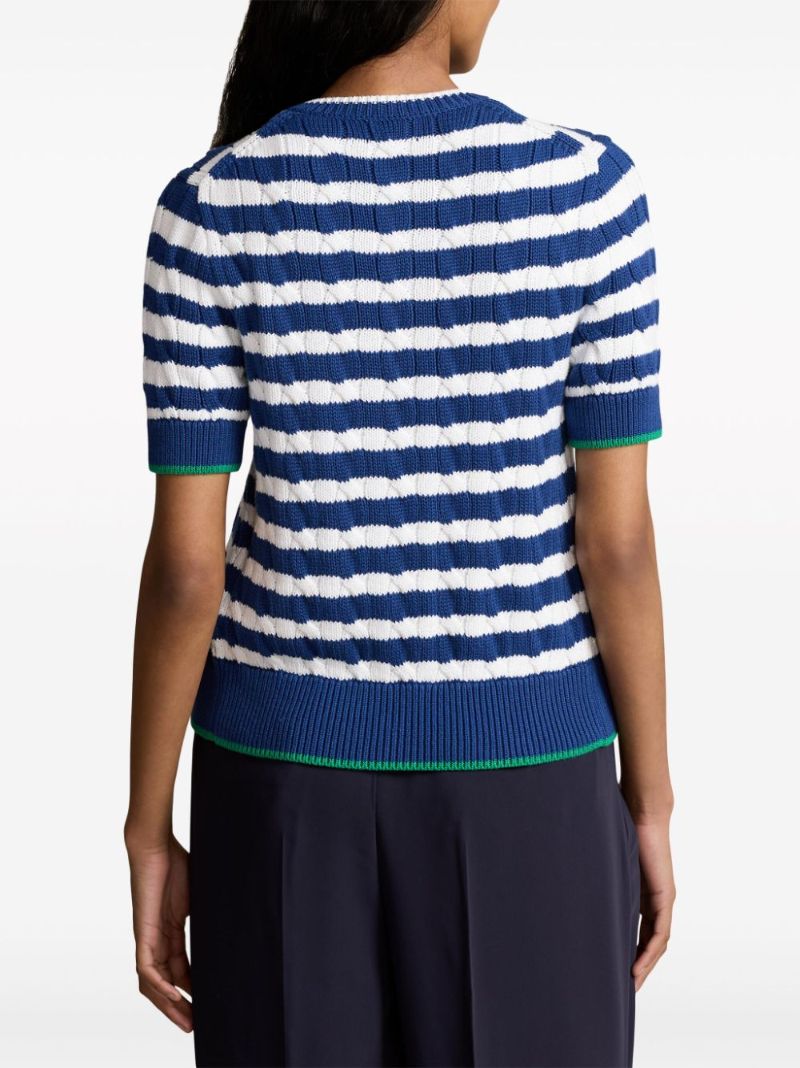 Blue Cable-knit Striped Top