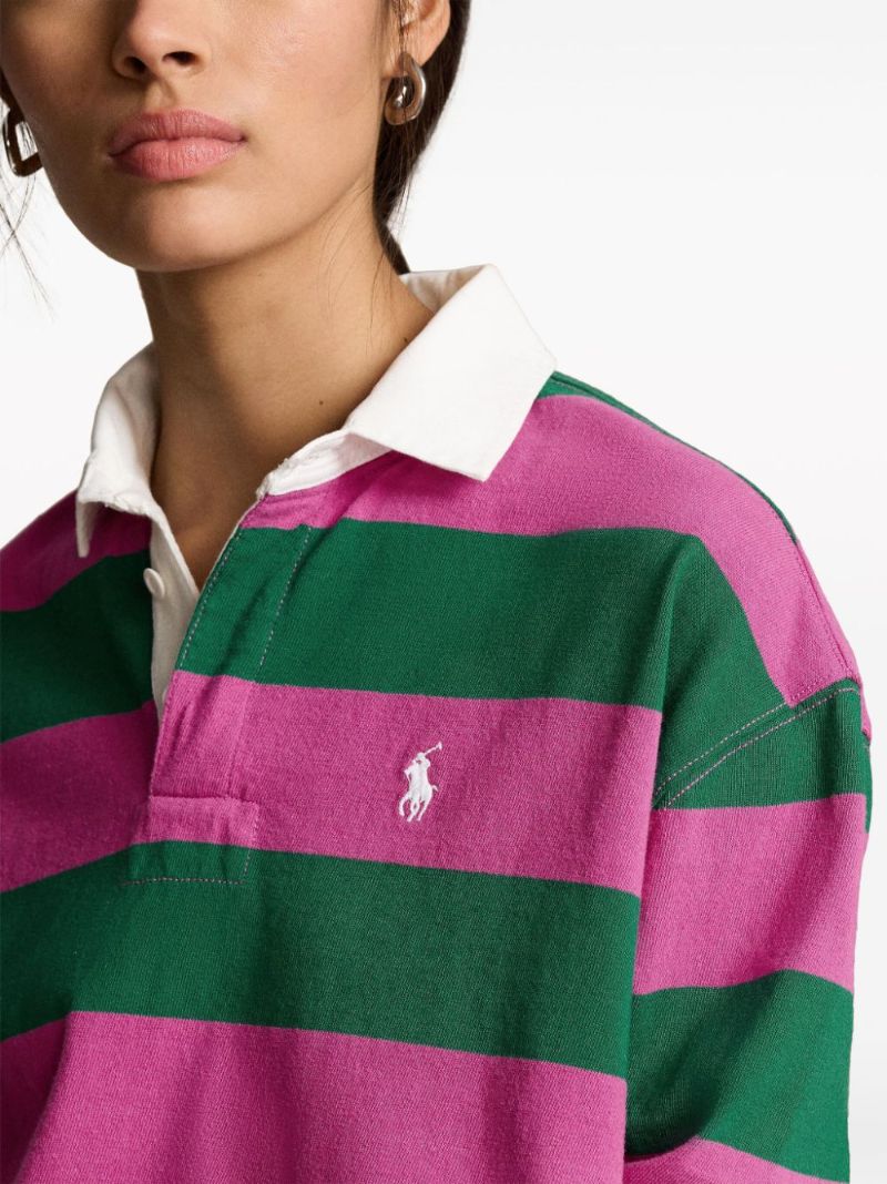 Pink and Green Striped Cotton Polo Top
