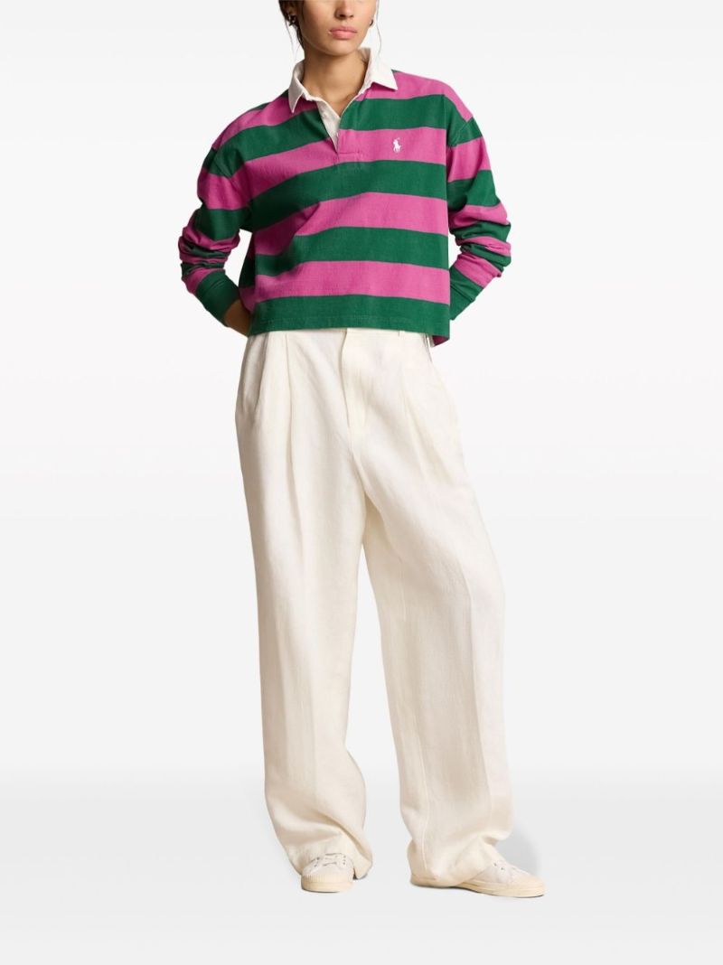 Pink and Green Striped Cotton Polo Top