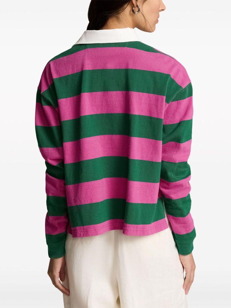 Pink and Green Striped Cotton Polo Top