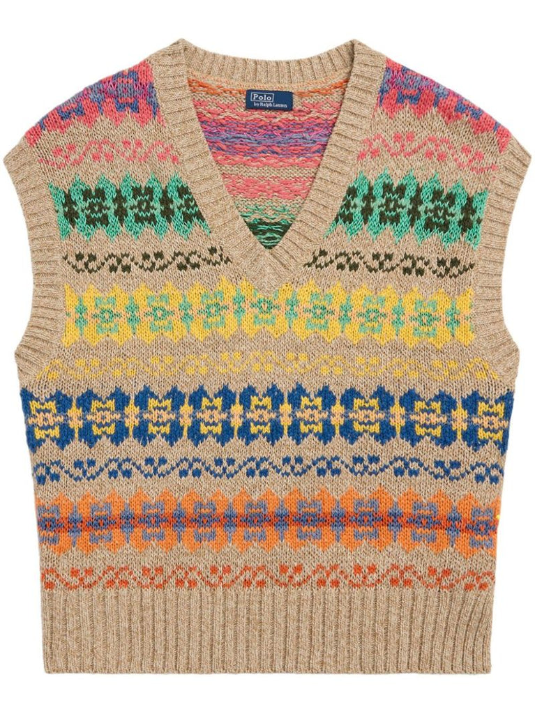 Neutral Intarsia-knit Vest