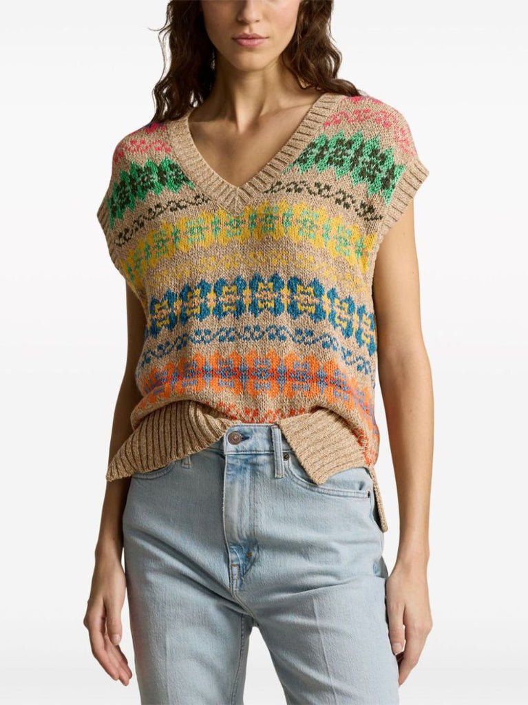 Neutral Intarsia-knit Vest