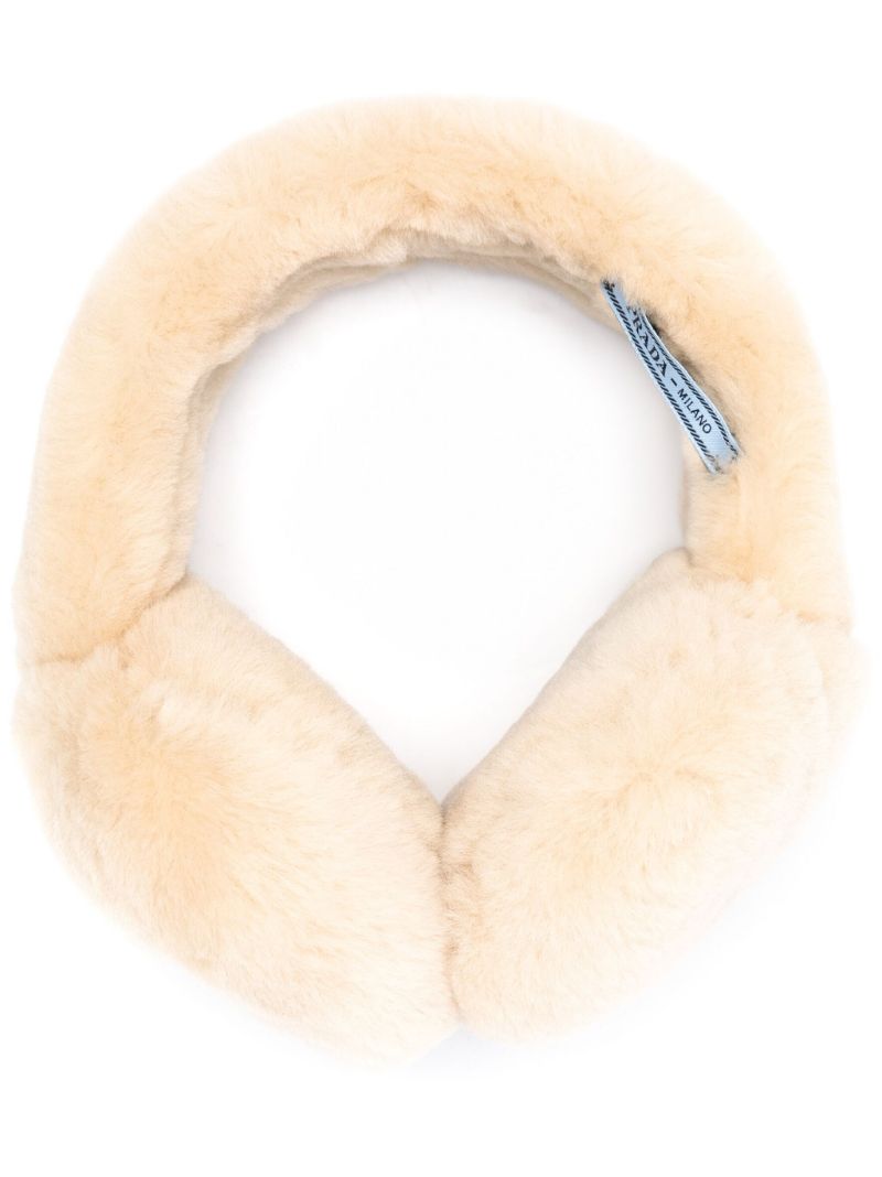 Neutral Triangle-logo Shearling Earmuffs
