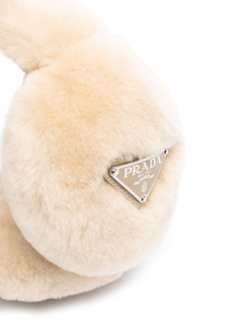 Neutral Triangle-logo Shearling Earmuffs