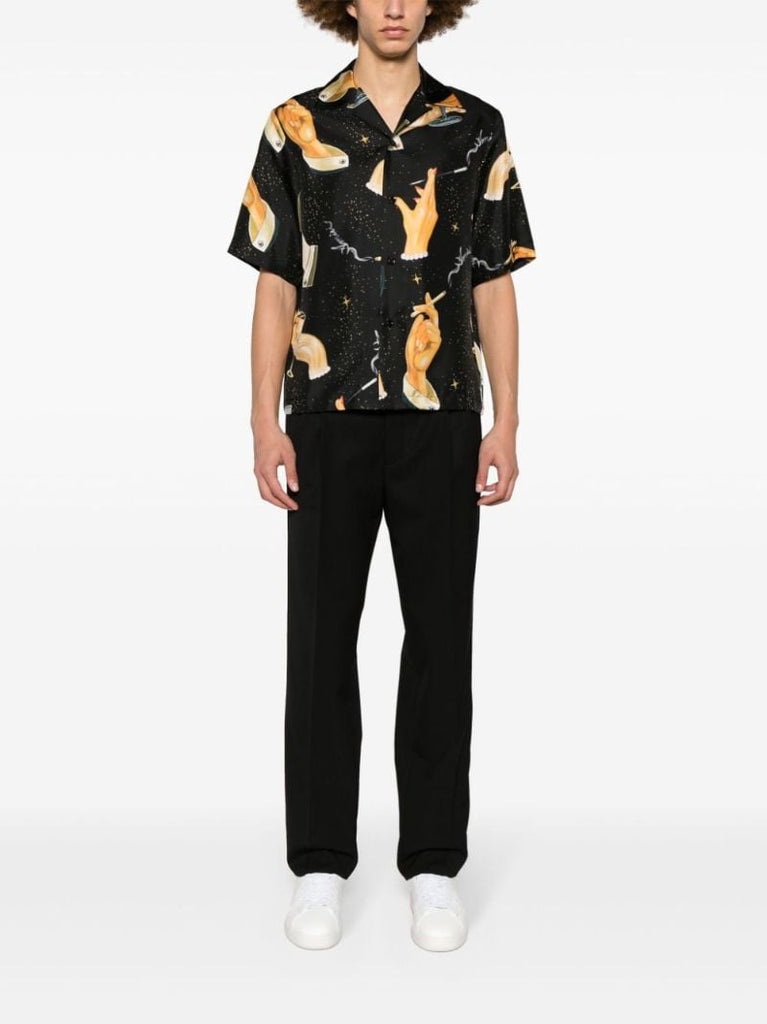 Black Champagne-print Silk Shirt