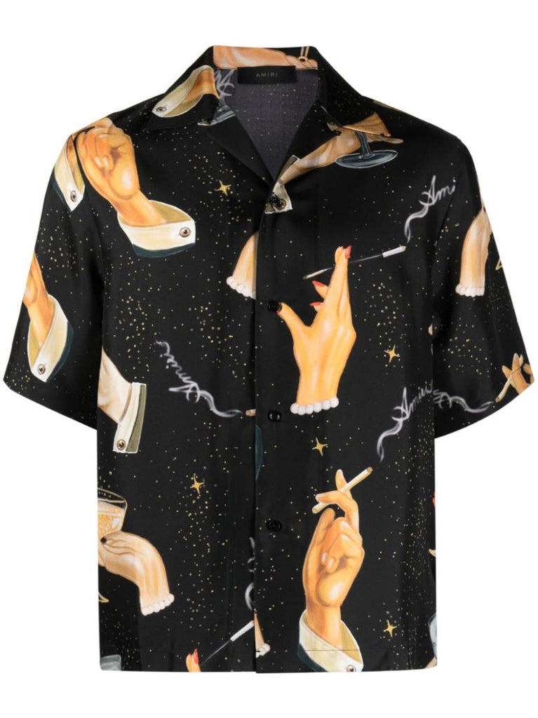 Black Champagne-print Silk Shirt