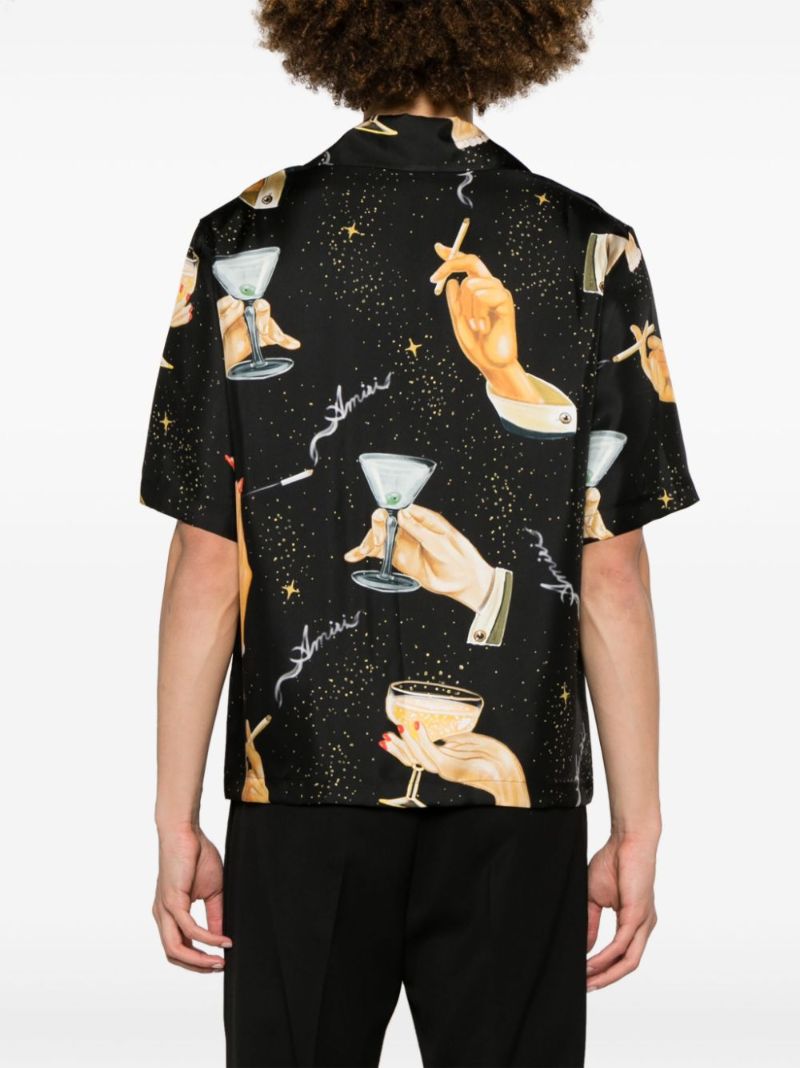 Black Champagne-print Silk Shirt