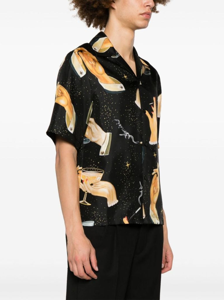 Black Champagne-print Silk Shirt