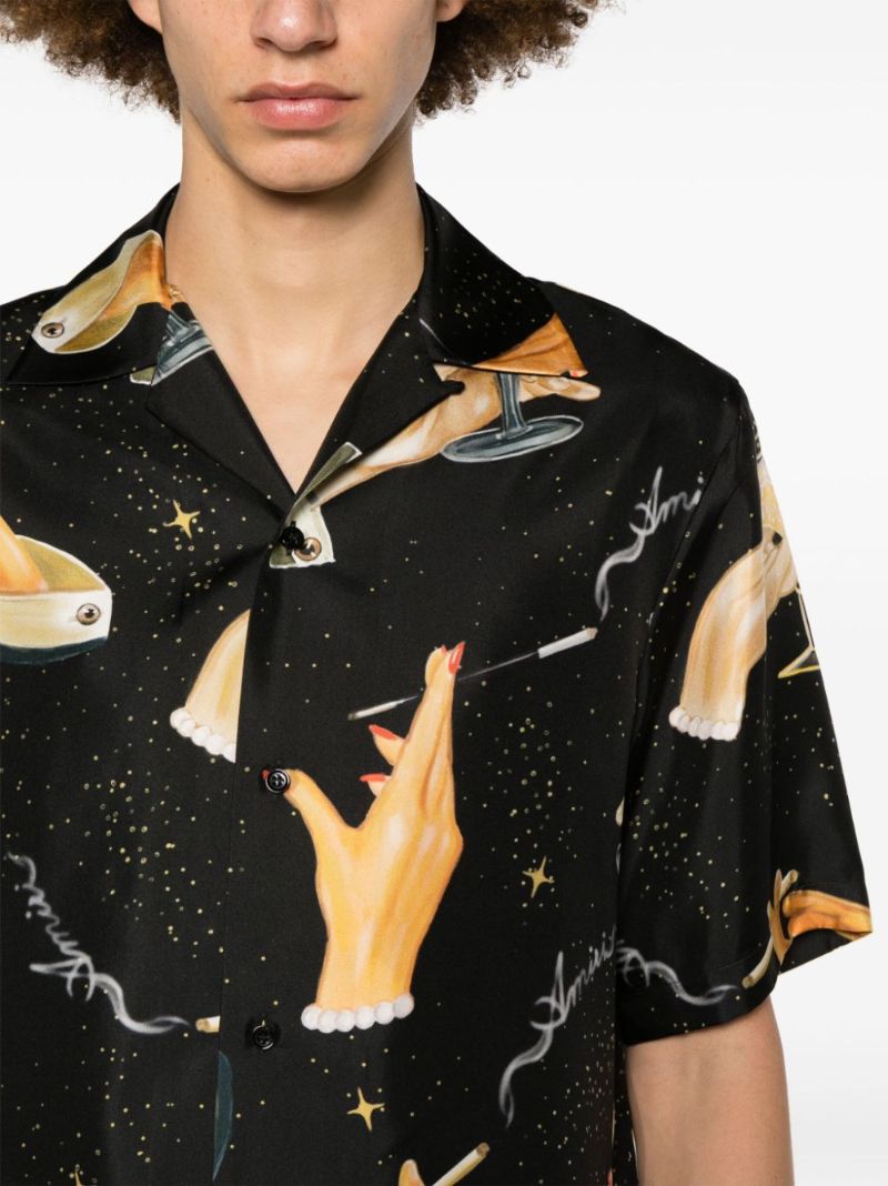 Black Champagne-print Silk Shirt