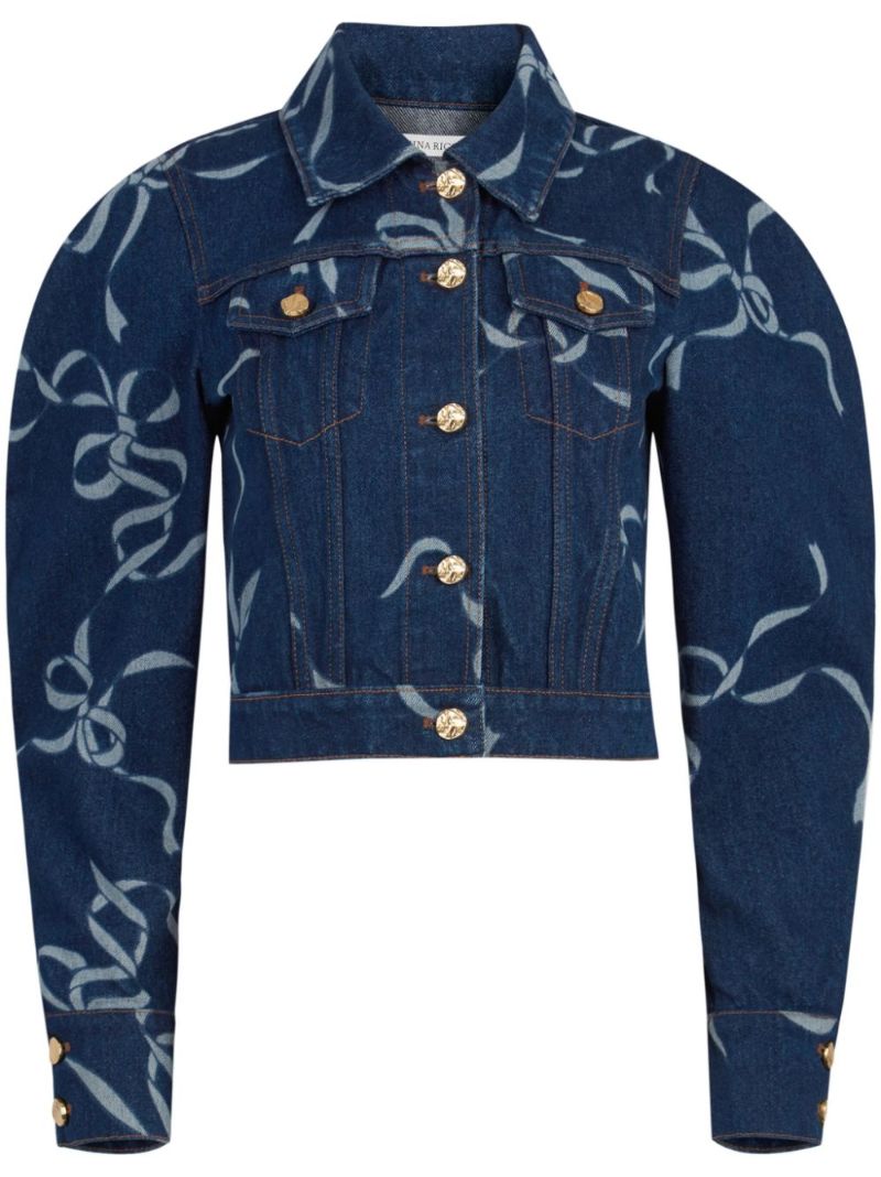 Blue Bow-print Cocoon Denim Jacket
