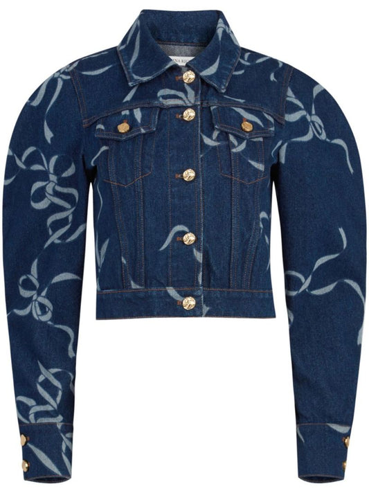 Blue Bow-print Cocoon Denim Jacket