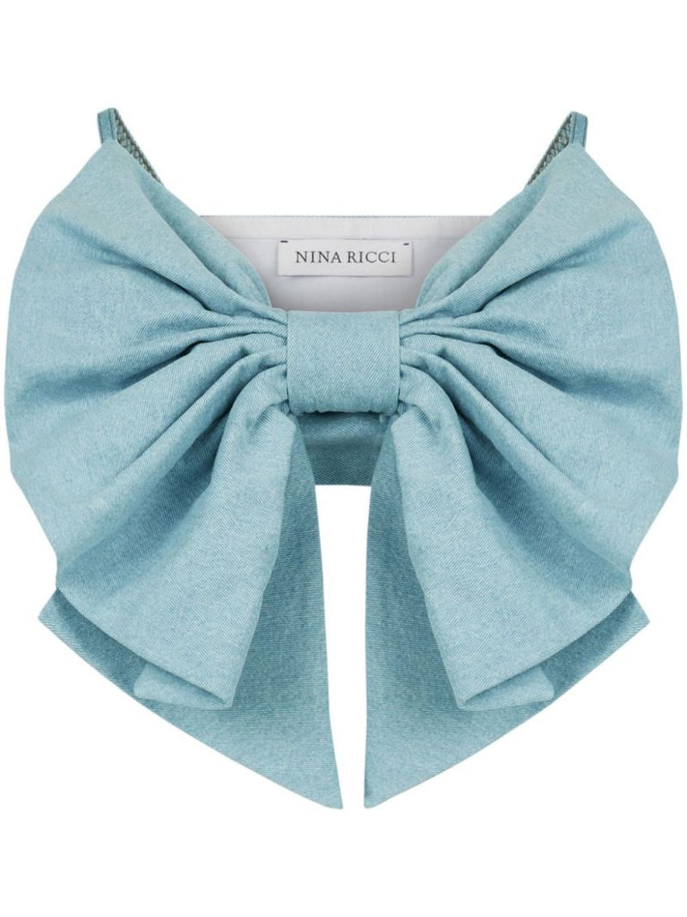 Blue Bow Denim Crop Top