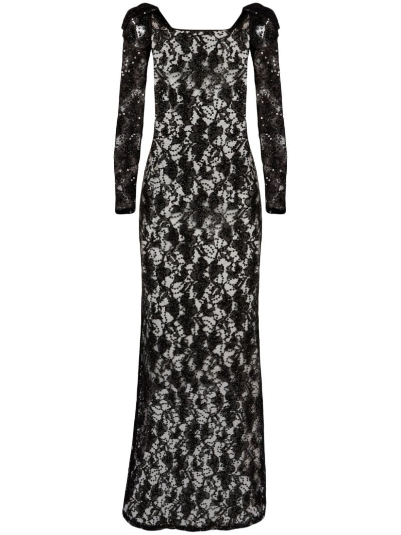 Black Sequinned Lace Maxi Dress