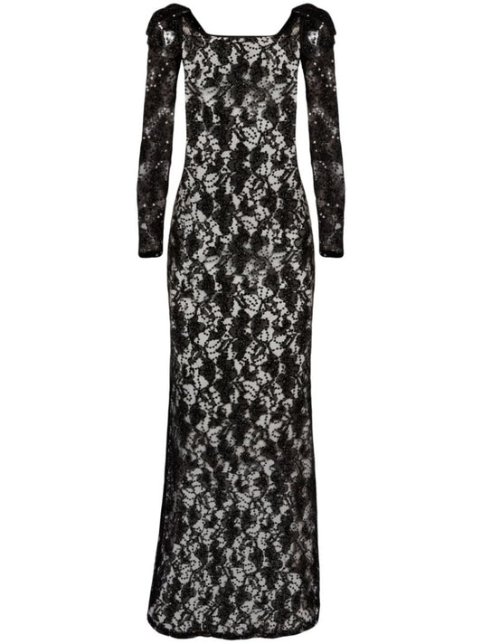 Black Sequinned Lace Maxi Dress