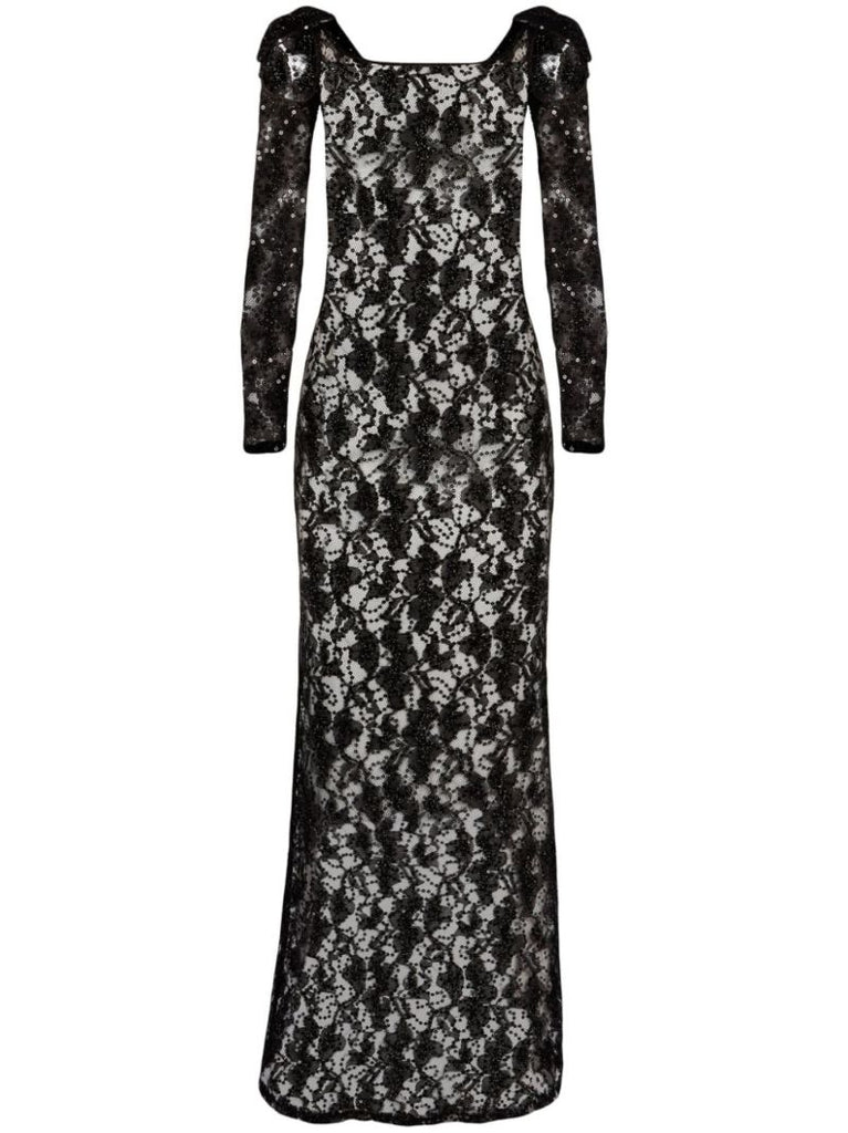 Black Sequinned Lace Maxi Dress