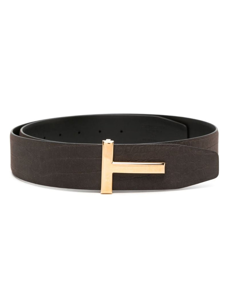 Black Crocodile-effect Leather Belt