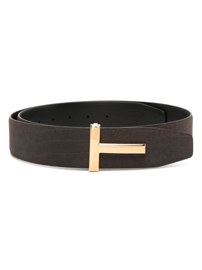Black Crocodile-effect Leather Belt