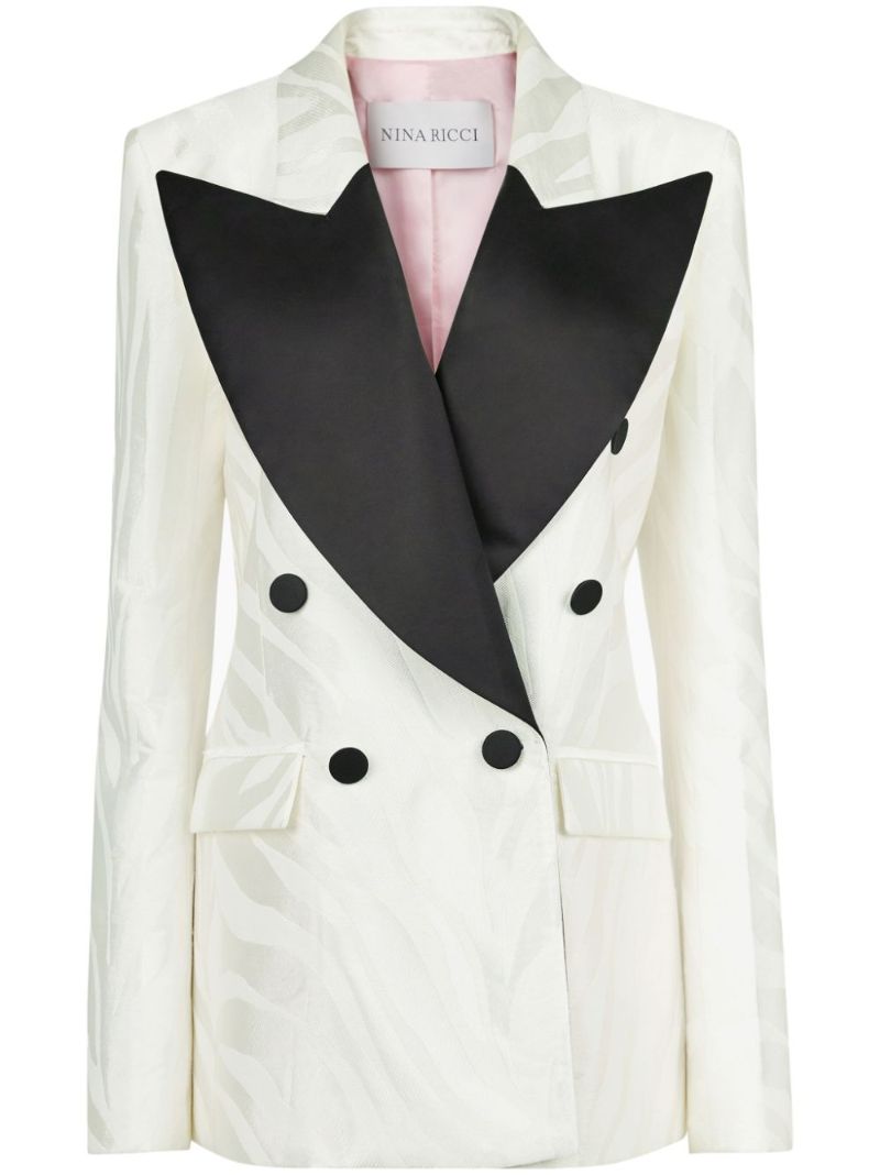 Neutral Zebra-jacquard Double-breasted Blazer