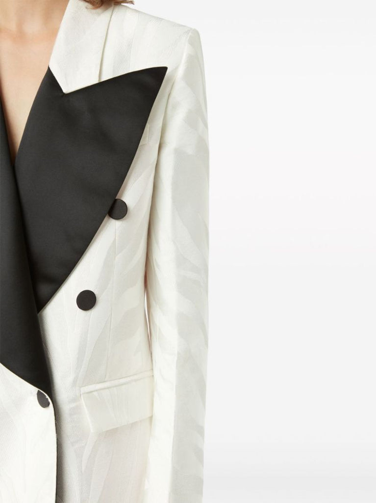 Neutral Zebra-jacquard Double-breasted Blazer