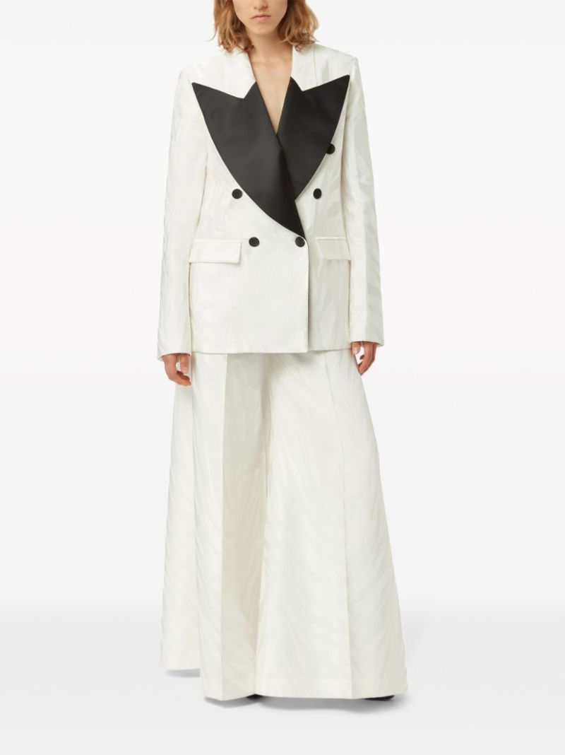 Neutral Zebra-jacquard Double-breasted Blazer