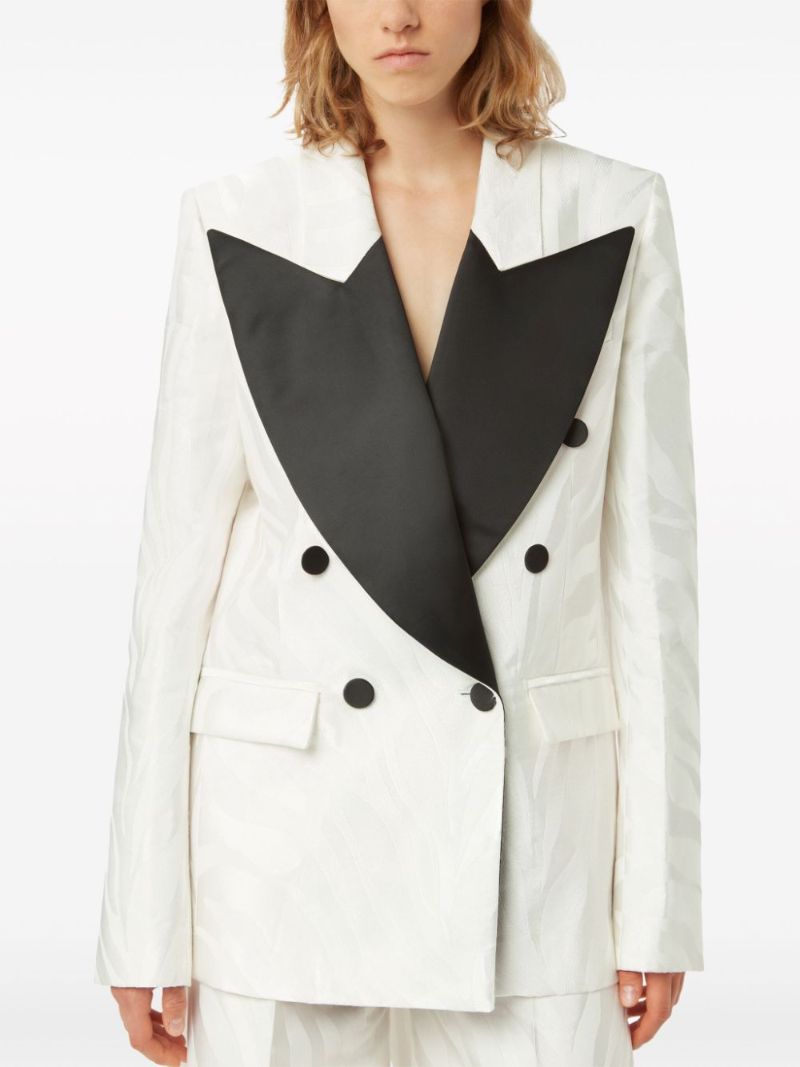 Neutral Zebra-jacquard Double-breasted Blazer