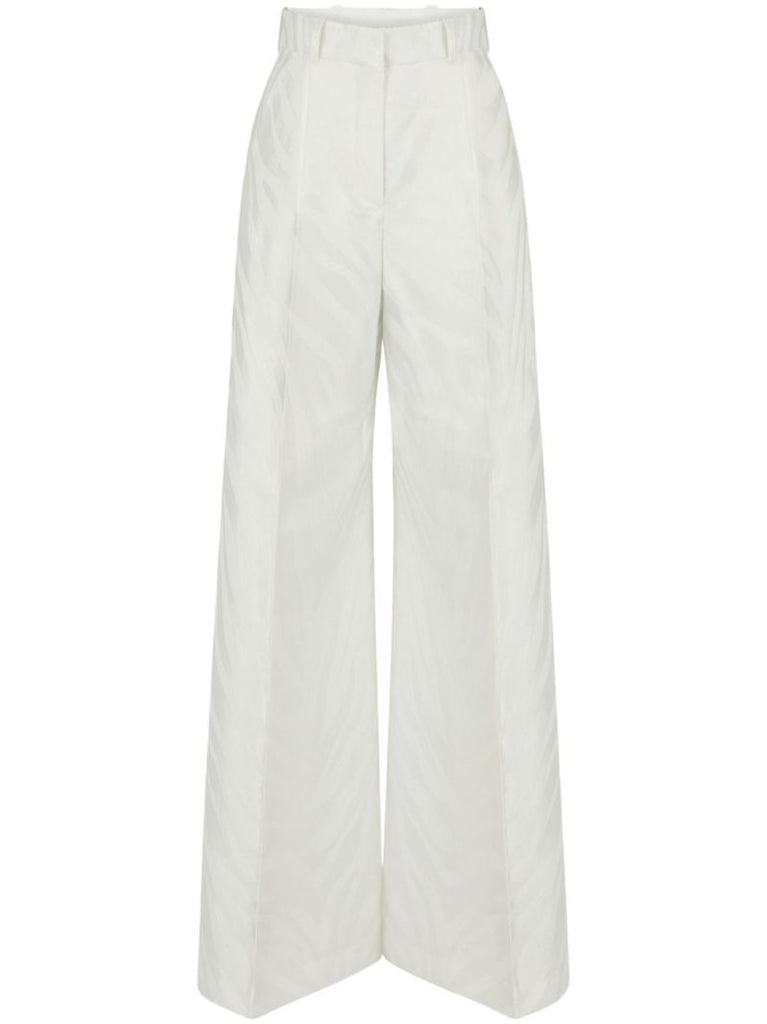 White Zebra-jacquard Palazzo Pants